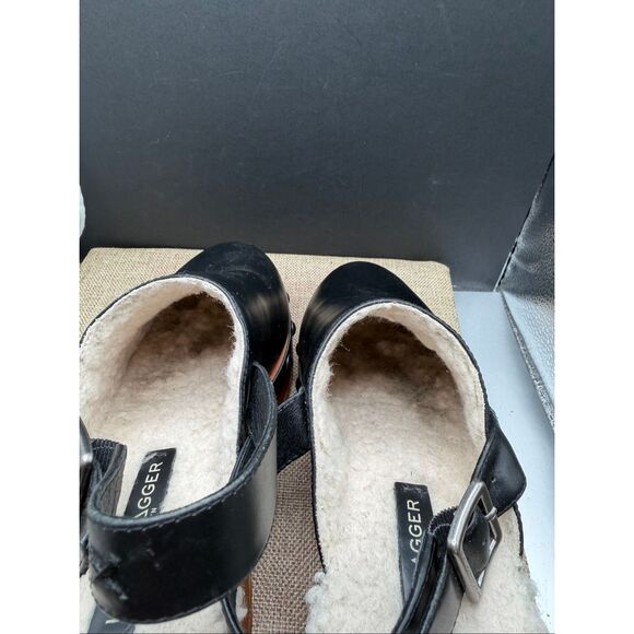 Kelsi Dagger Black Leather Clogs with Brown Sole - Picture 11 of 11